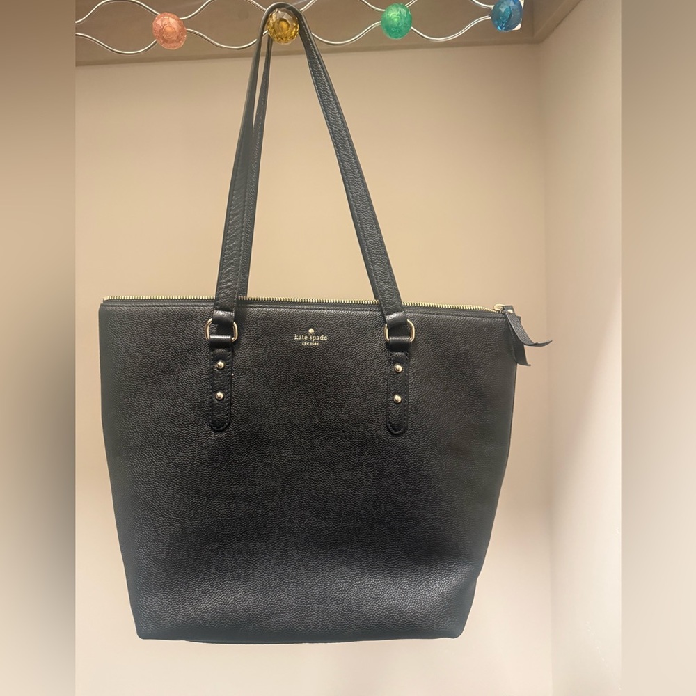 kate spade Black Pebbled Leather Tote with Gold Hardware
